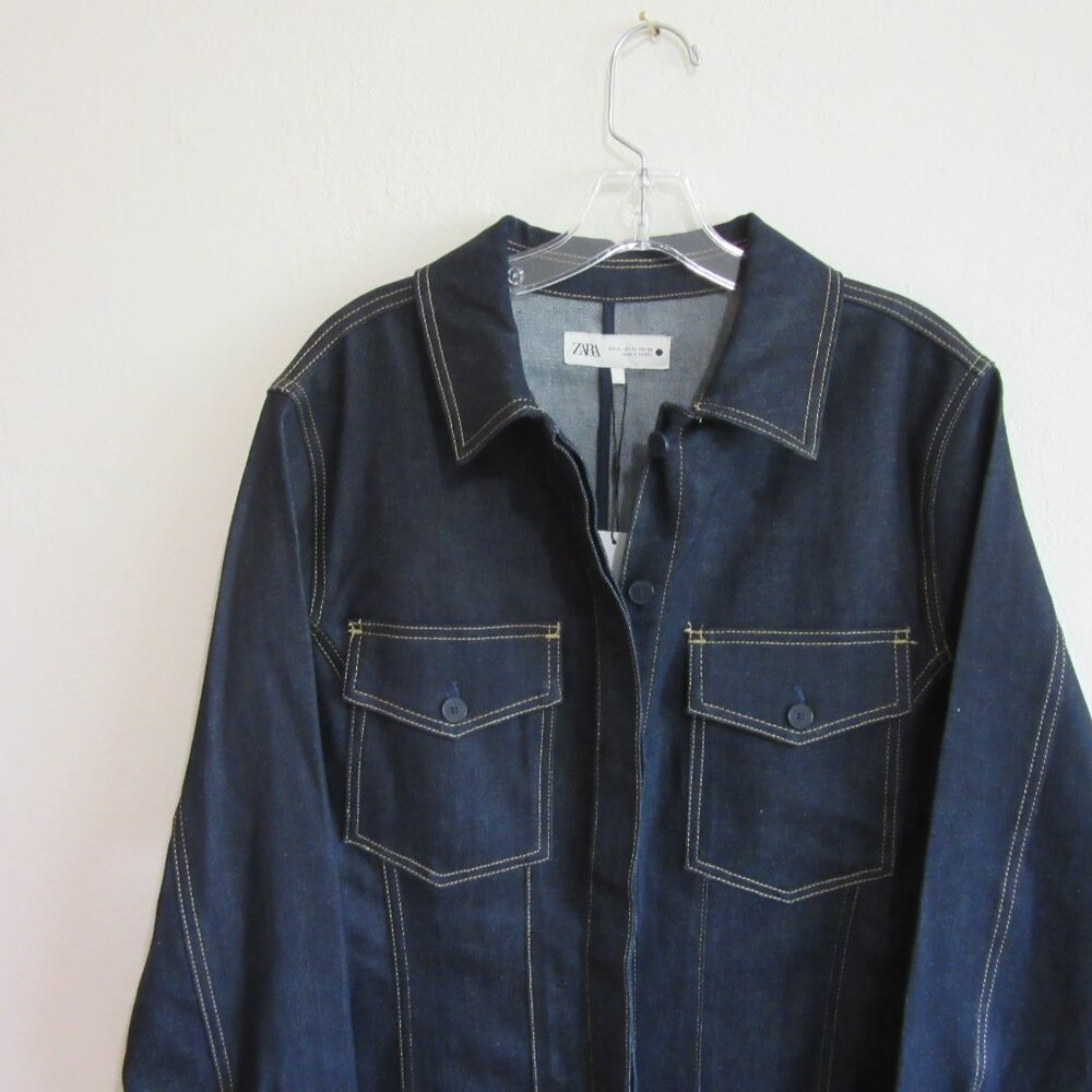 ZARA Blue Denim XL Long Sleeve Midi Dress NWT - Picture 2 of 5